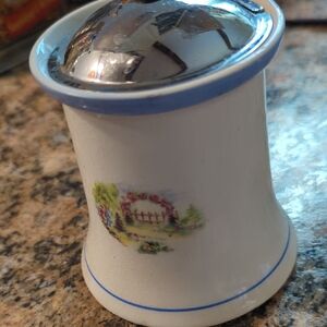 Floral Ceramic Sugar Bowl with Silver Lid
